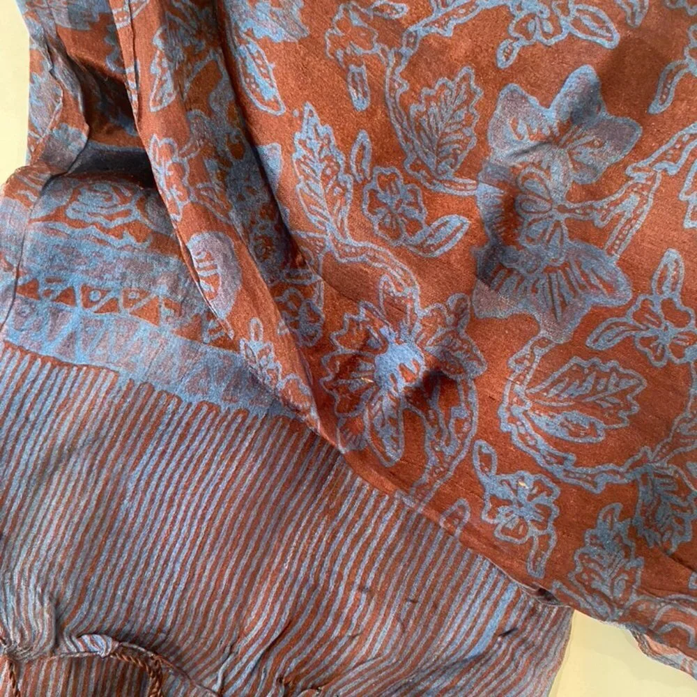 Sheer silk blue / purple scarf with fringe